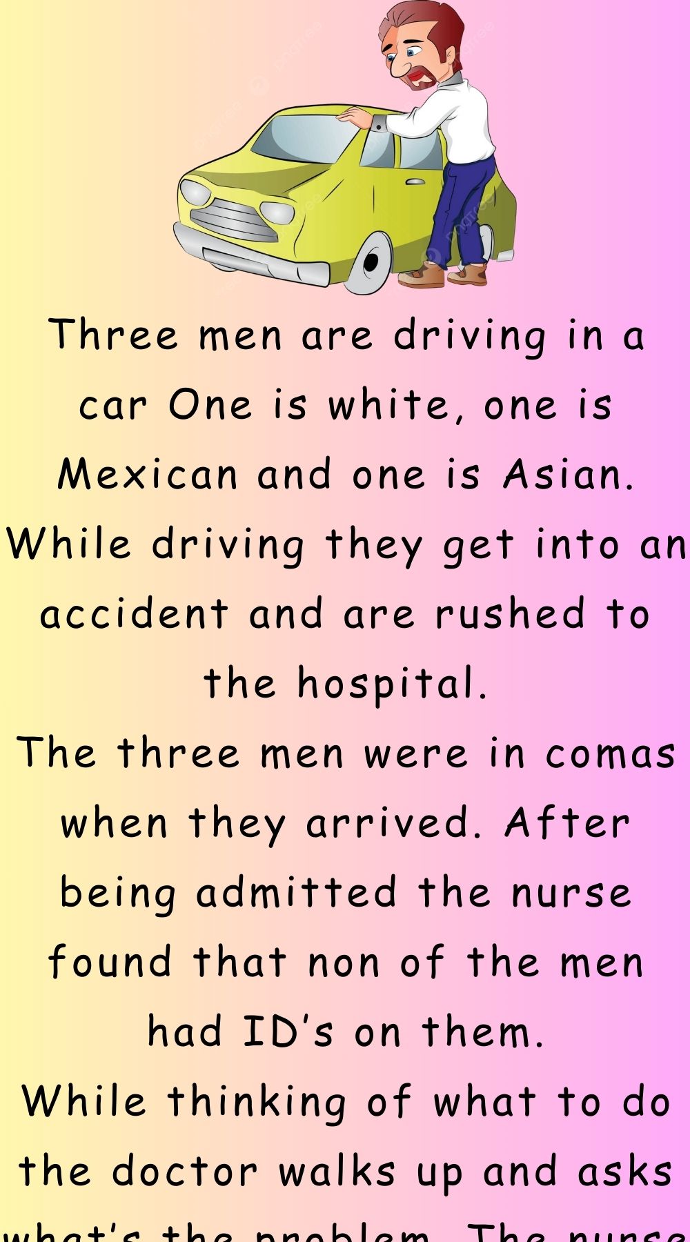 Three men are driving in a car