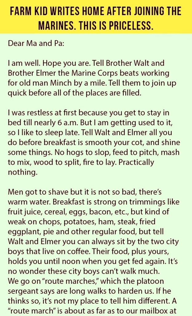 A Letter From A Farm Kid Marine Officer To his Parents