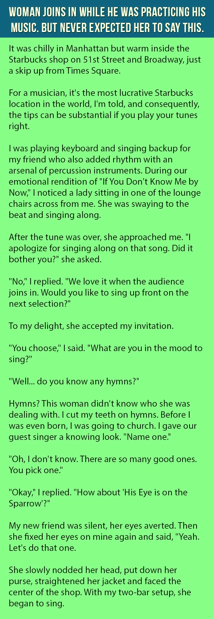 Women Joins A Musician When He Is Practicing 