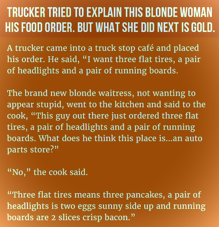 Trucker Explains His Food Order To This Young Woman