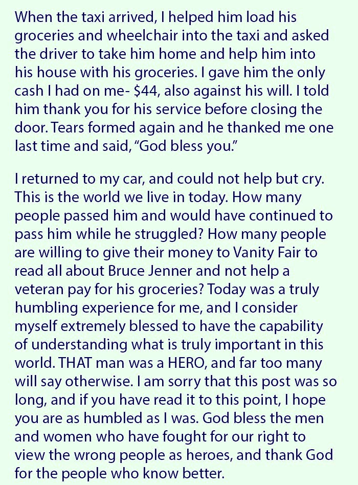 After Noticing A Helpless Veteran In A Walmart Woman Share This Thing On Facebook. 