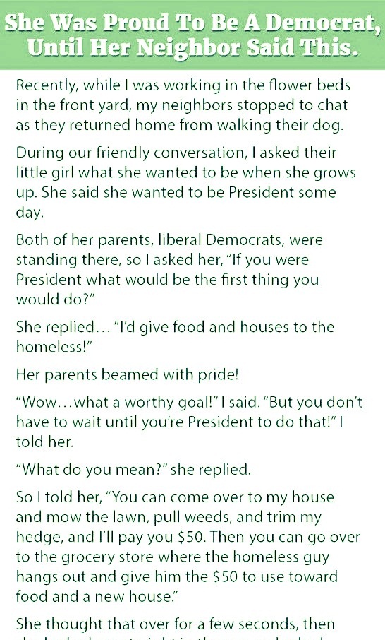 A Neighbor Said This To His Proud Democrat About The Truth Of His Post.
