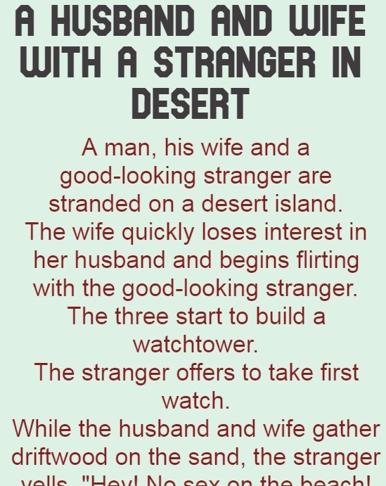 A husband and wife with a stranger in desert