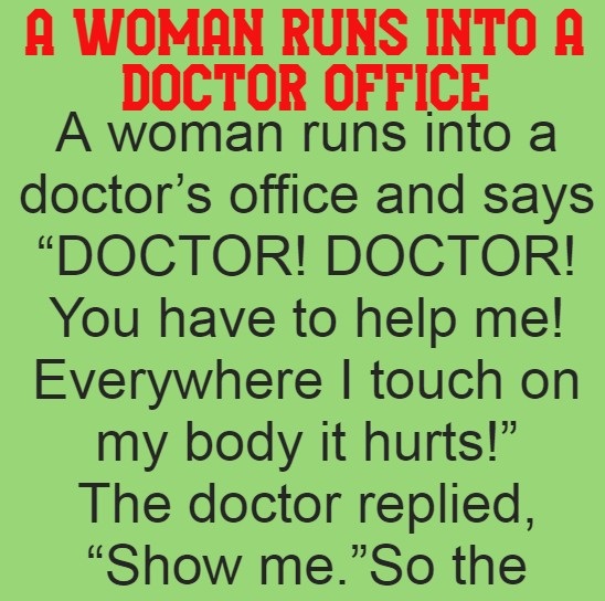 A woman runs into a doctor office