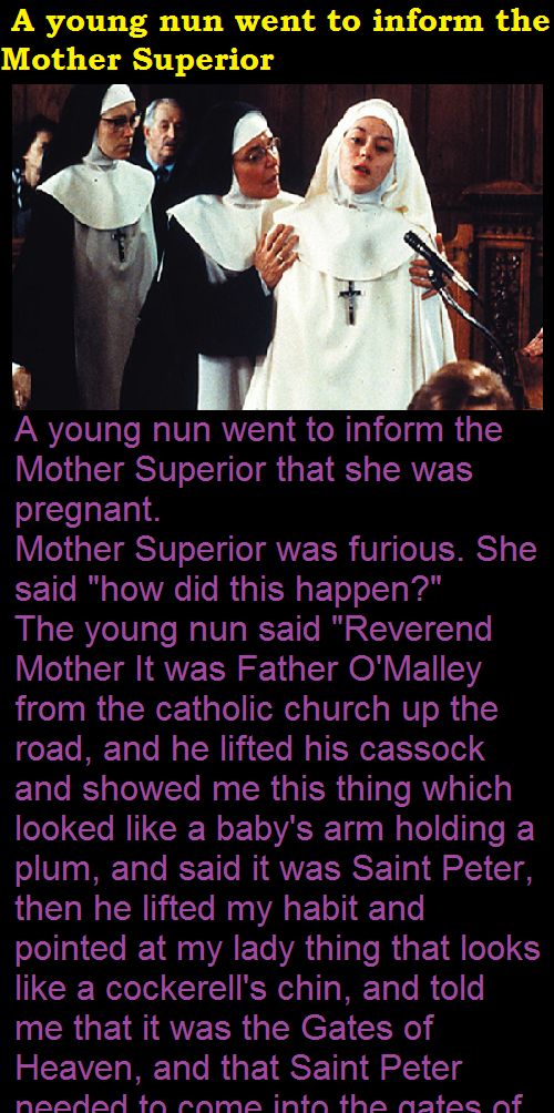 A young nun went to inform the Mother Superior 