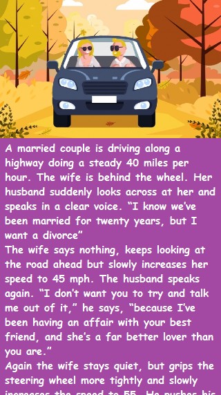 A married couple is driving along a highway 