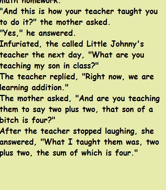 Little Johnny was doing his math homework