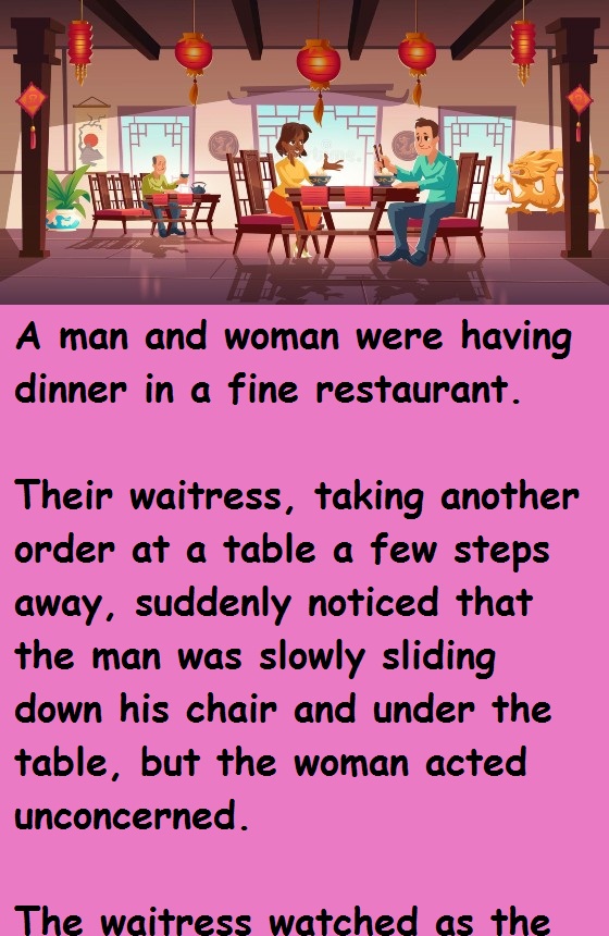 A man and woman were having dinner in a fine restaurant