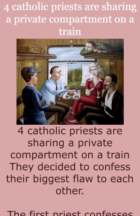 4 catholic priests are sharing a private compartment on a train