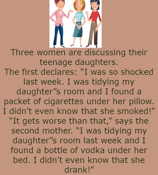 Three women are discussing their teenage daughters.
