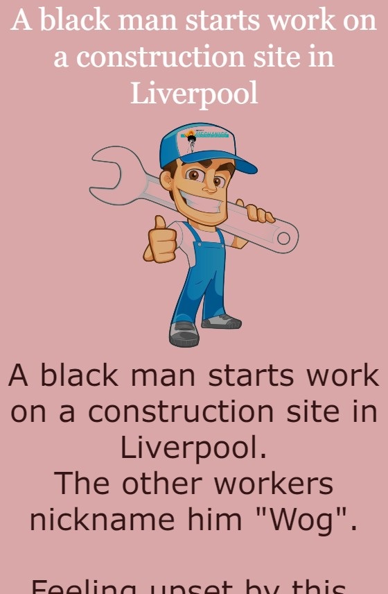 A black man starts work on a construction site in Liverpool