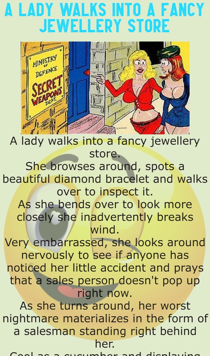 A lady walks into a fancy jewellery store