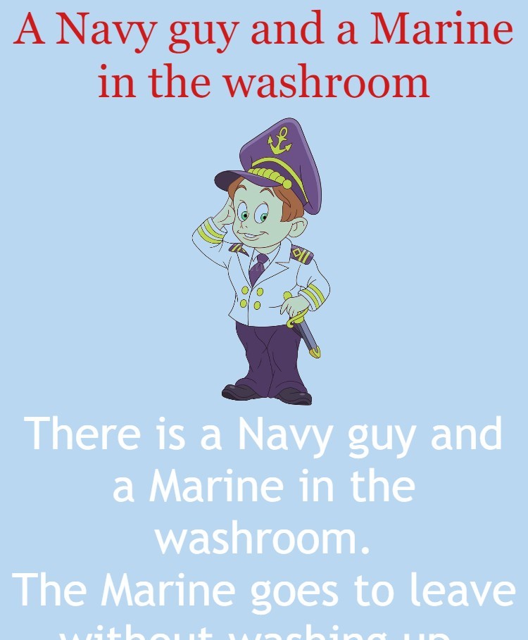 A Navy guy and a Marine in the washroom