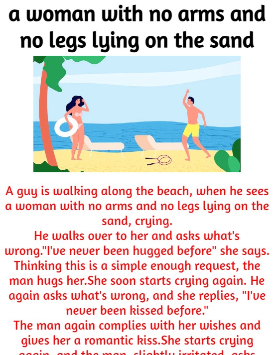  a woman with no arms and no legs lying on the sand