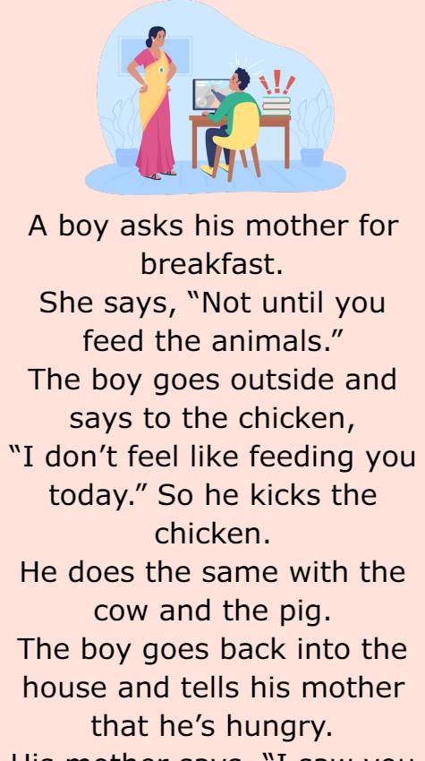 A boy asks his mother for breakfast