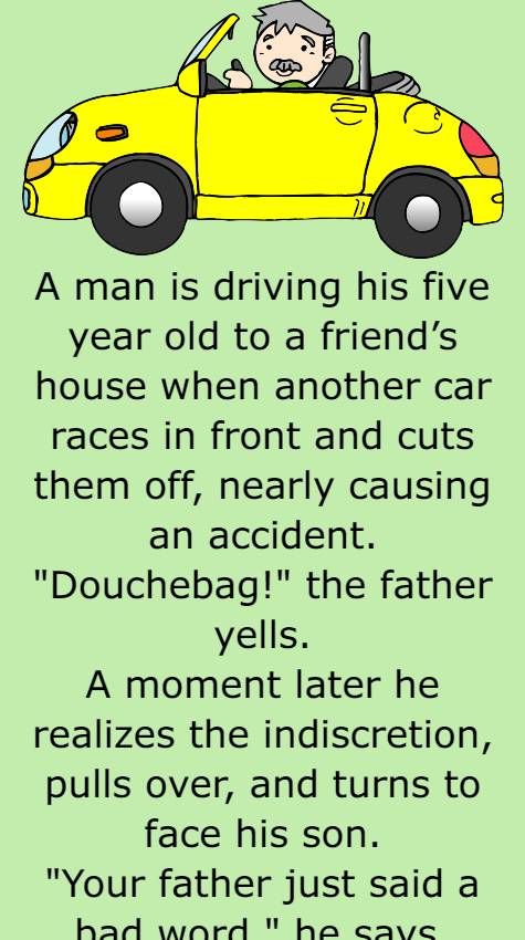 A man is driving his five year old 