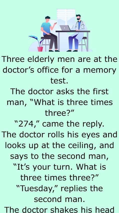 Three elderly men are at the doctors office