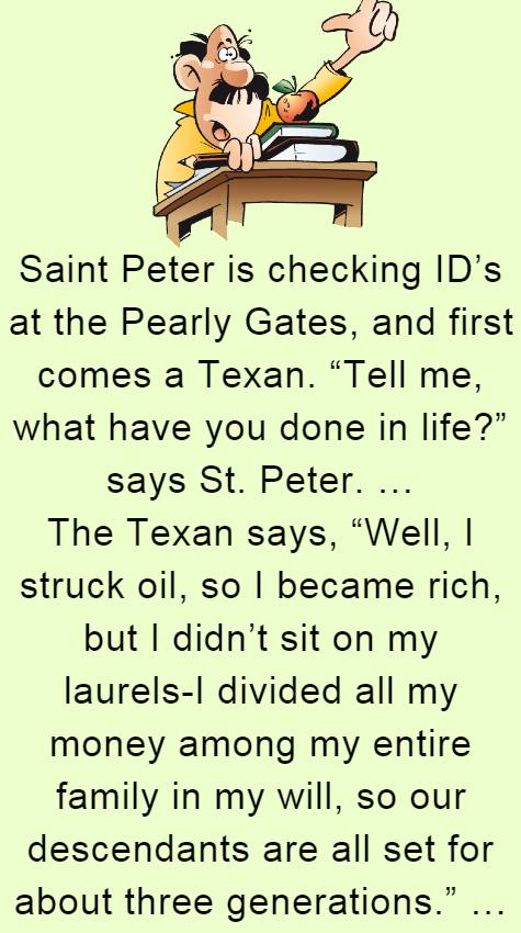 Saint Peter is checking IDs at the Pearly Gates