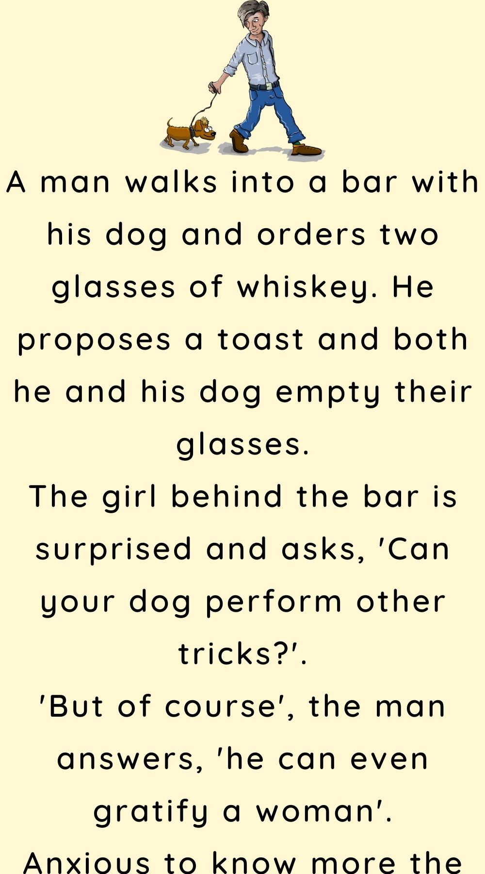 A man walks into a bar with his dog 