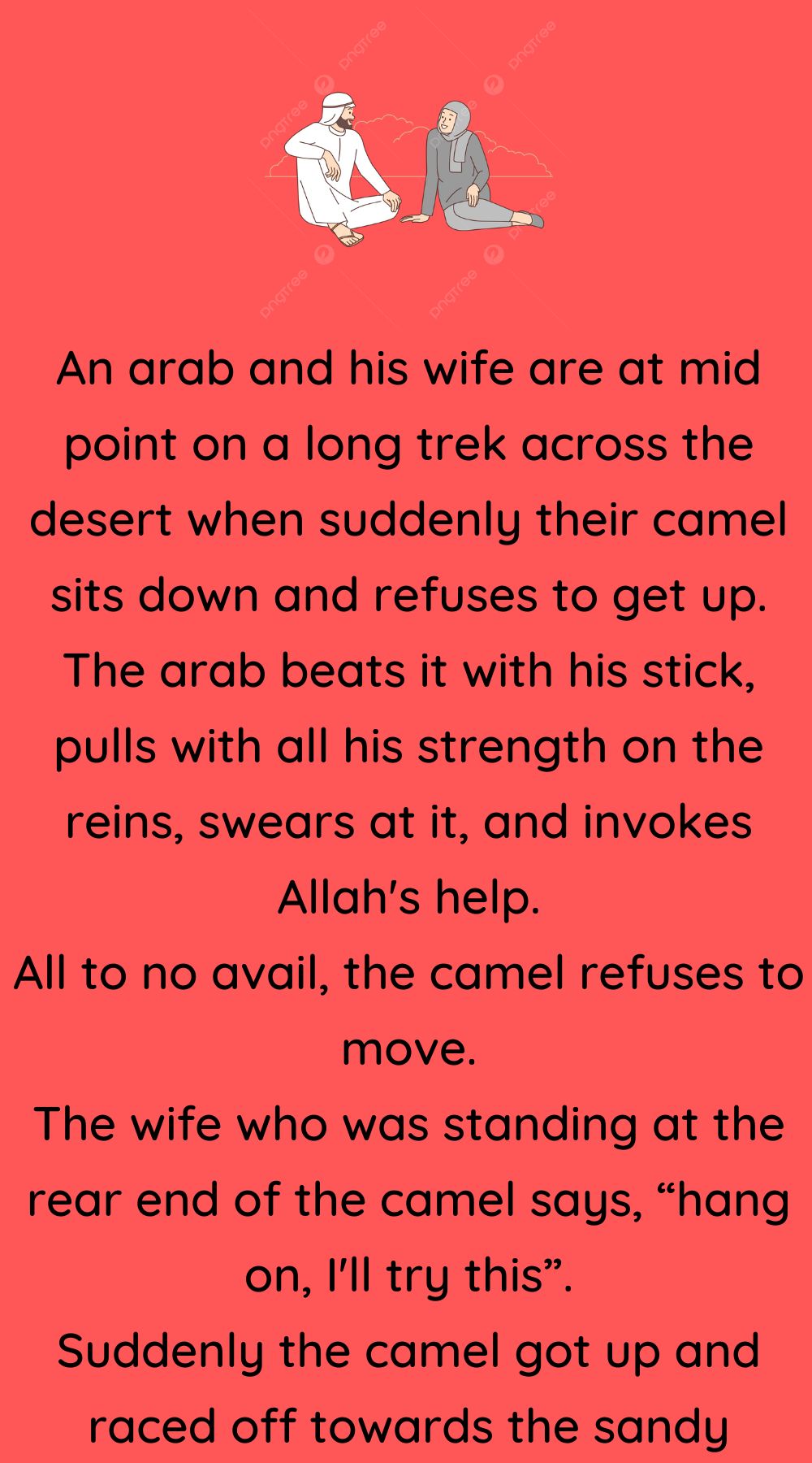 An arab and his wife are at mid point on a long trek