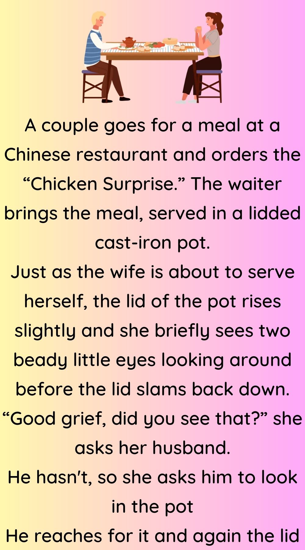 A couple goes for a meal at a Chinese restaurant 