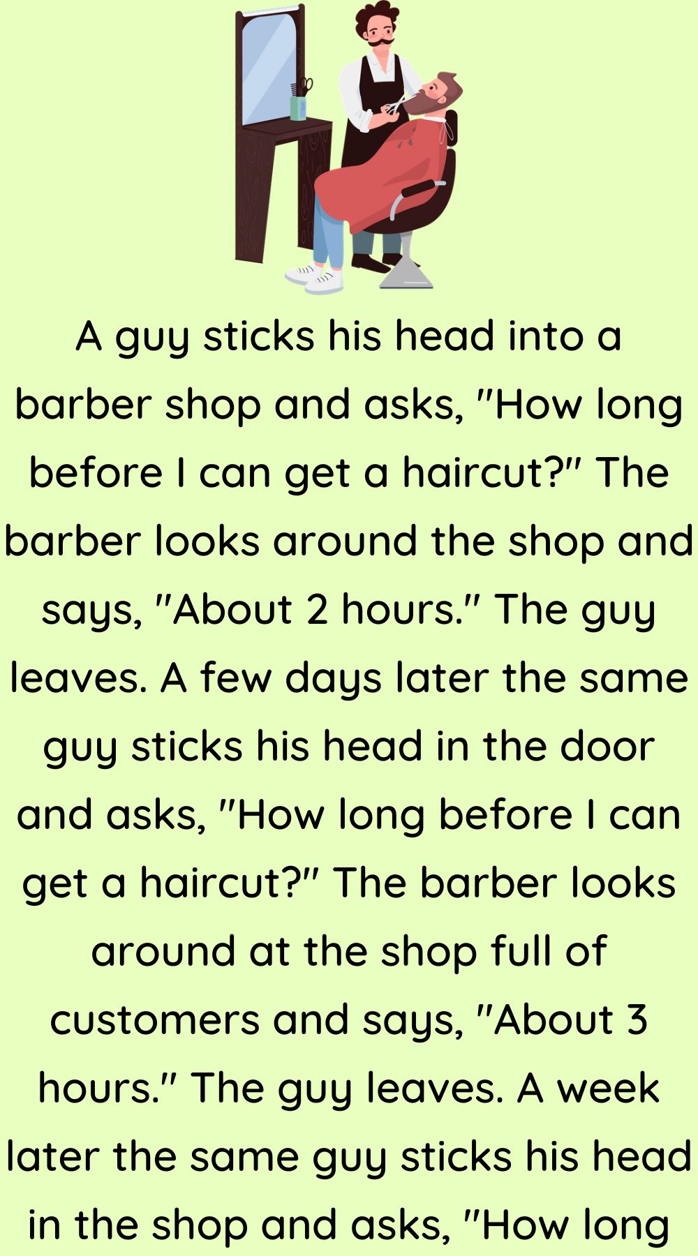A guy sticks his head into a barber shop 