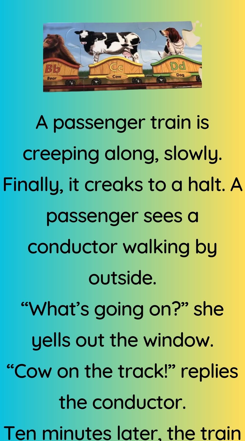 A passenger train is creeping along