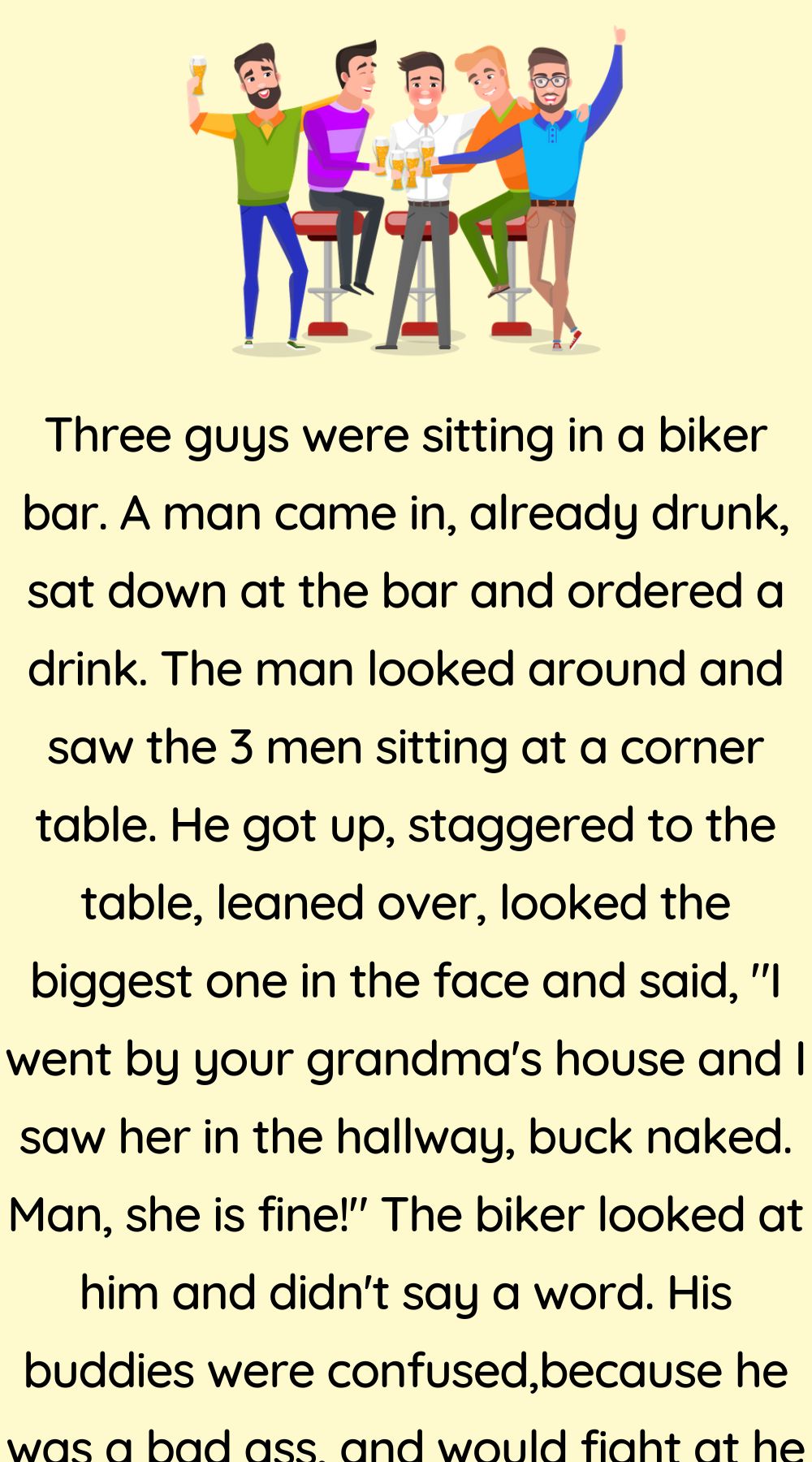 Three guys were sitting in a biker bar