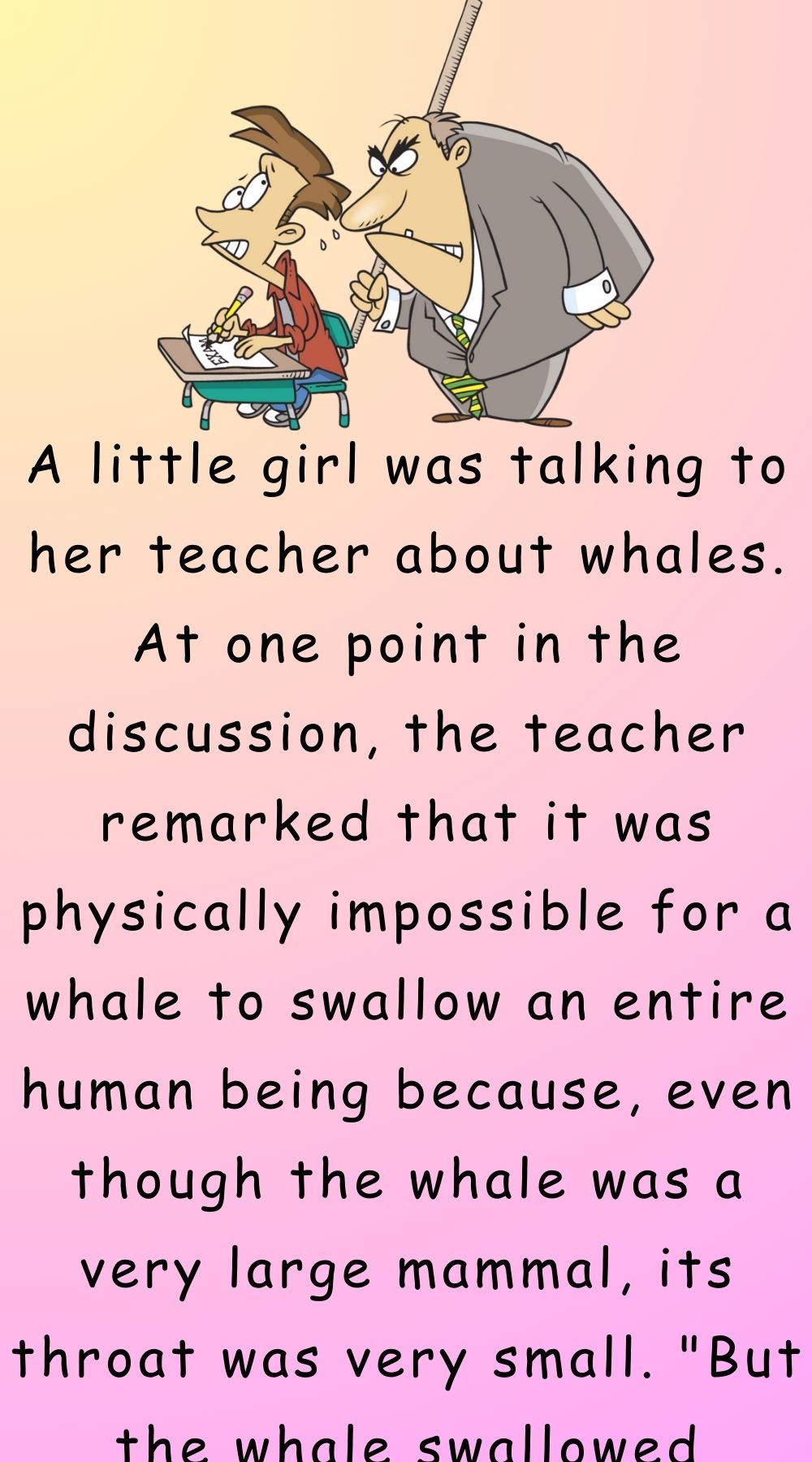 A little girl was talking to her teacher about whales