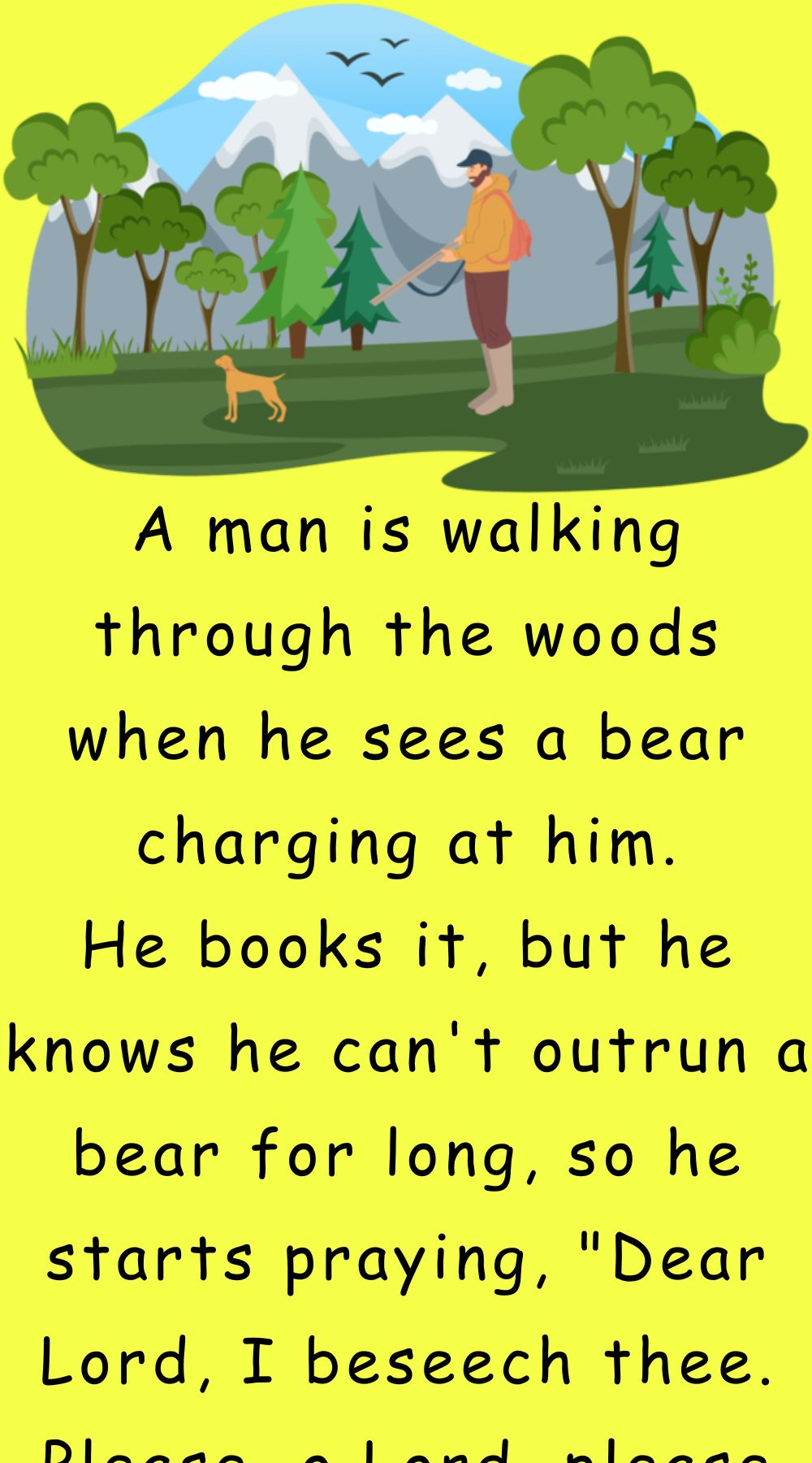 A man is walking through the woods 