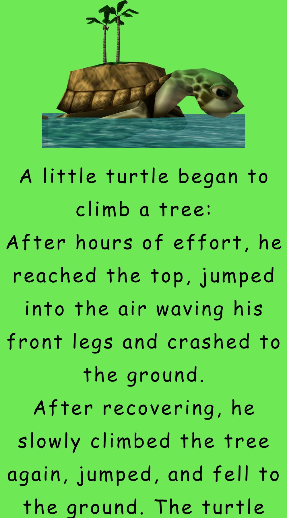 A little turtle began to climb a tree