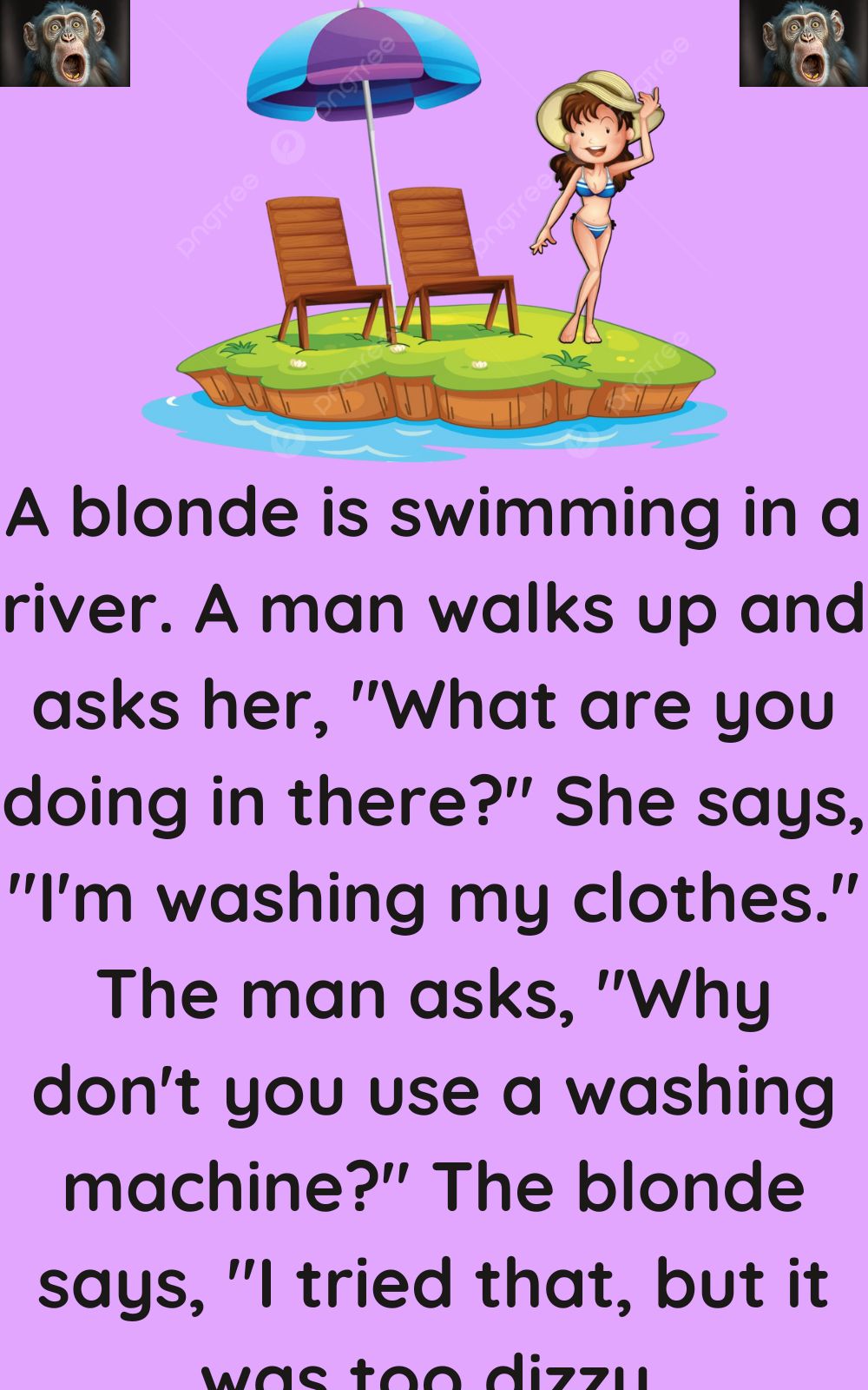 A blonde is swimming in a river