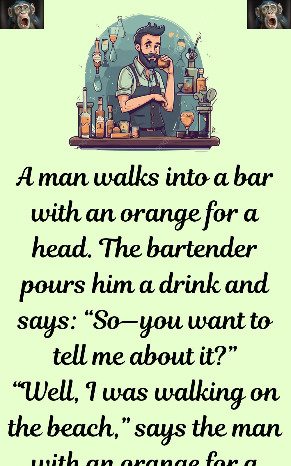 A man walks into a bar with an orange