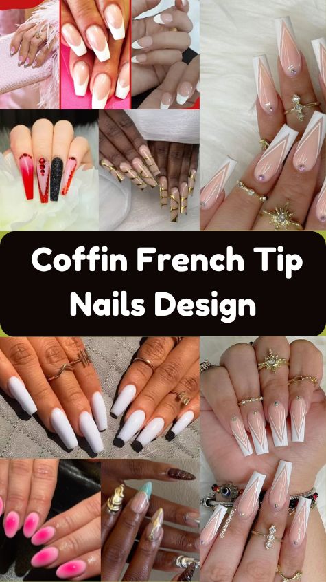 Coffin French Tip Nails Design